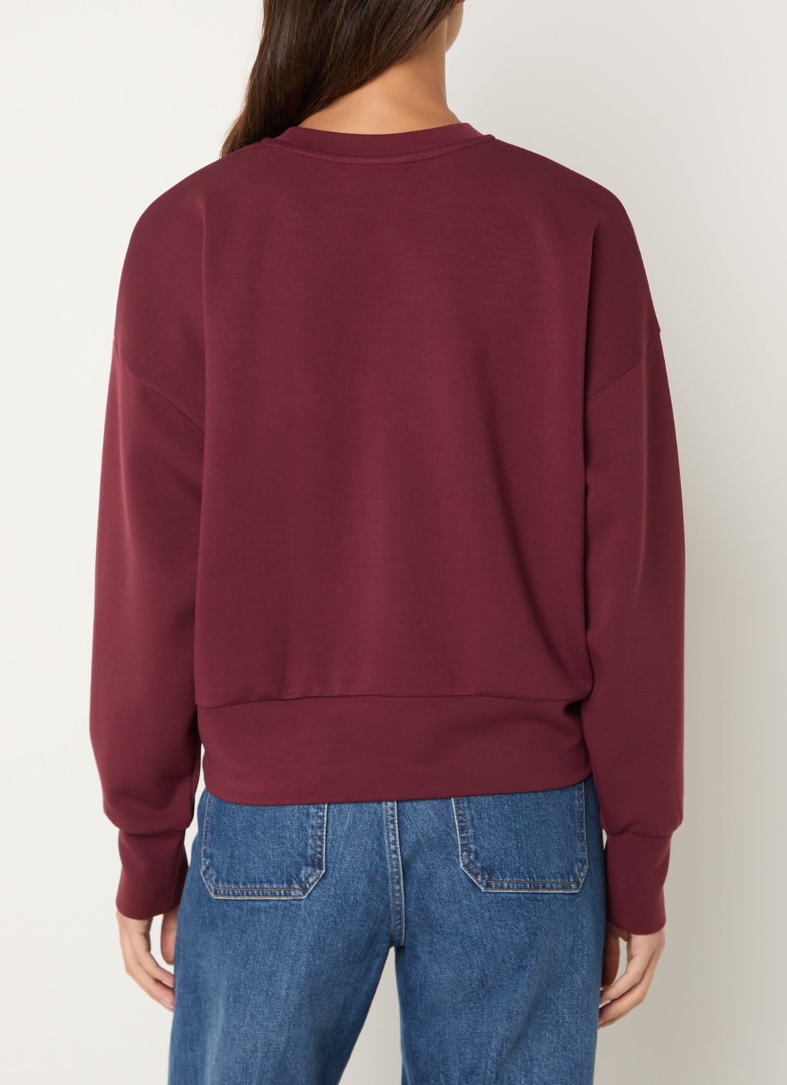 Mos Mosh MMNina sweater met flock logoprint - achterkant bordeauxrood