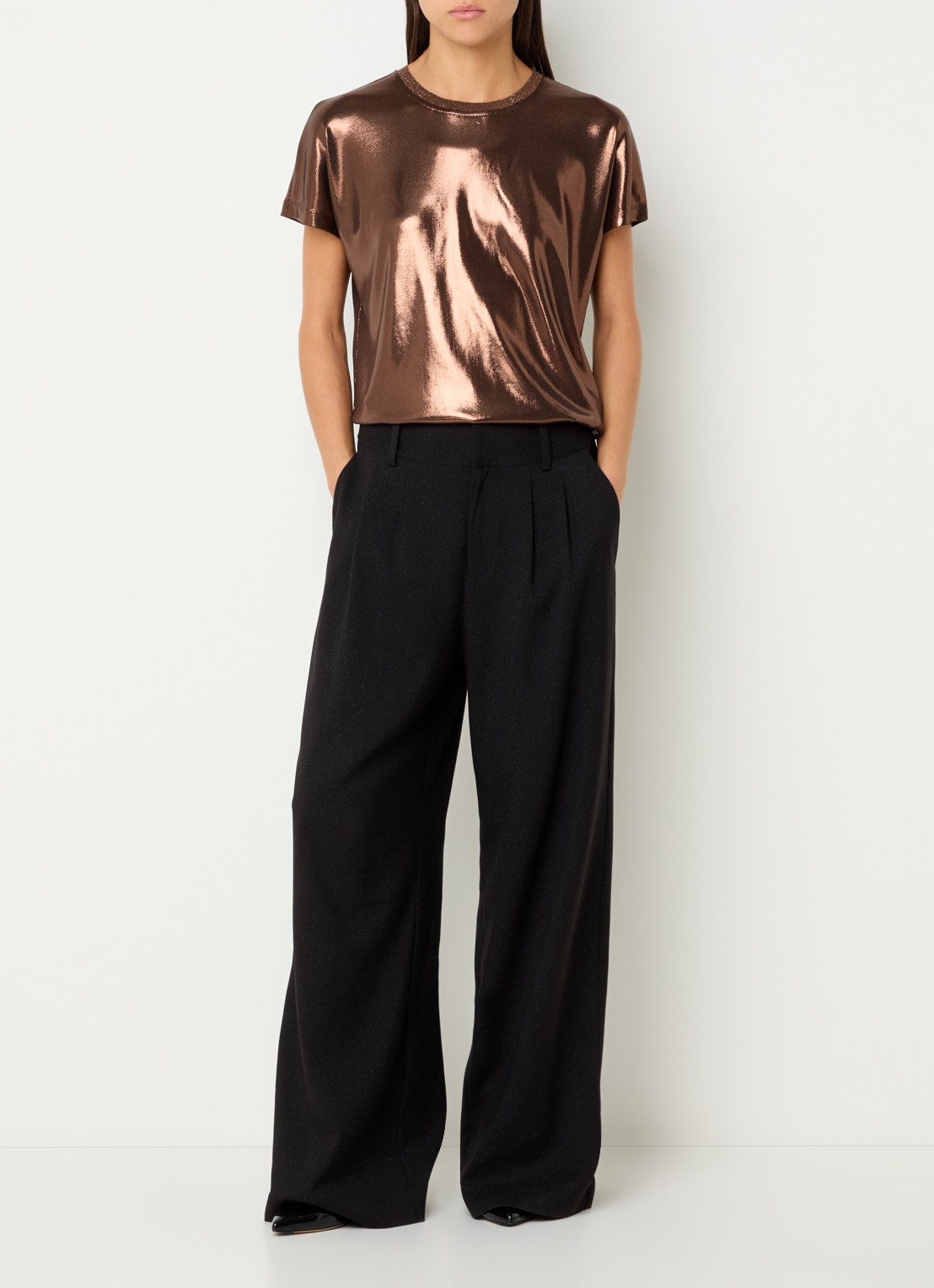 Mos Mosh MMNivola top met metallic finish - voorkant 2 cognac