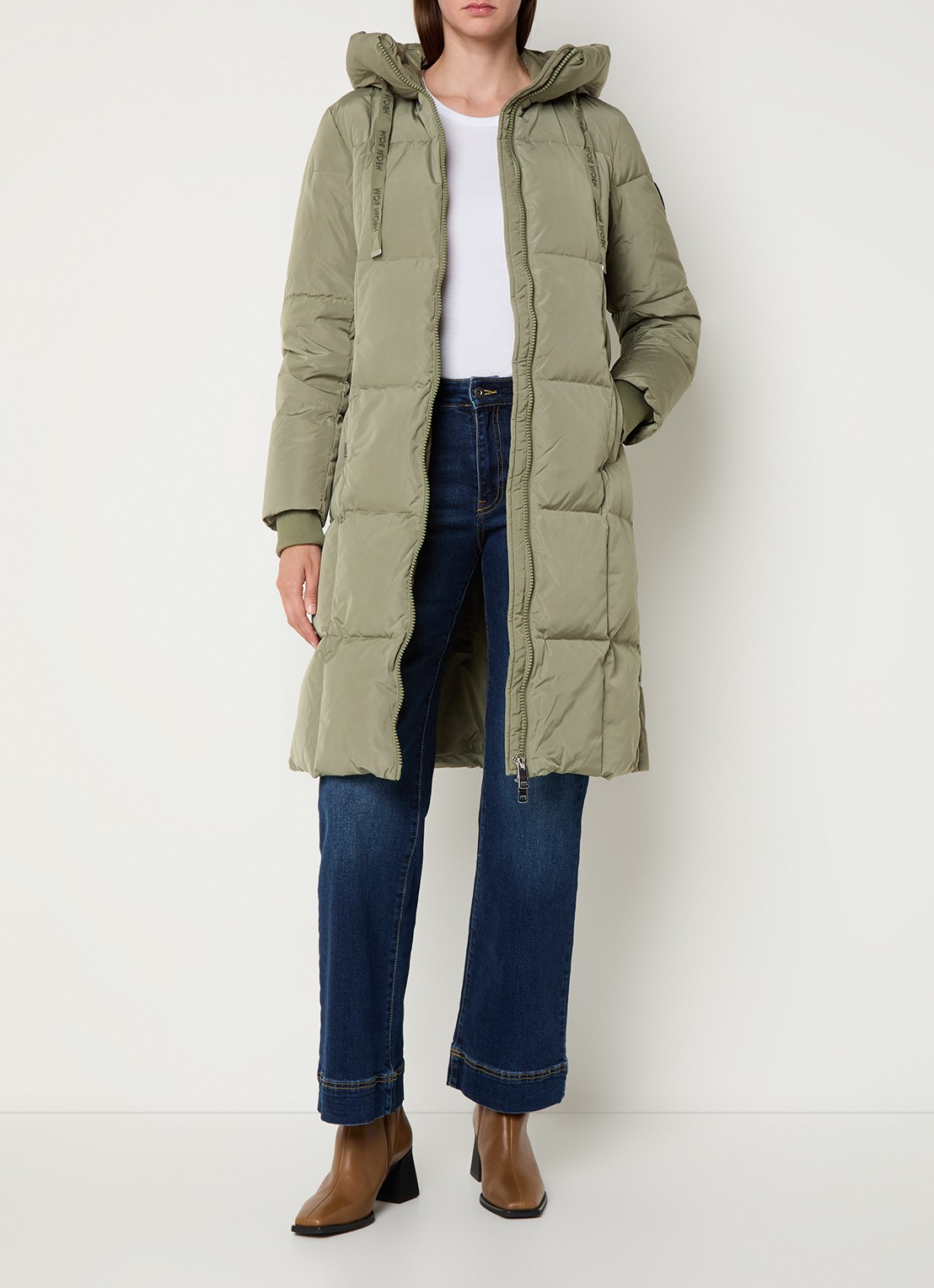 Mos Mosh MMNova longline puffer jas met steekzakken - voorkant 3 lichtgroen