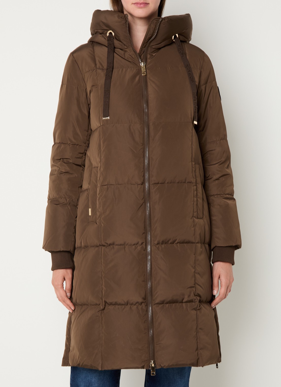 Mos Mosh MMNova longline puffer jas met steekzakken - detail donkerbruin