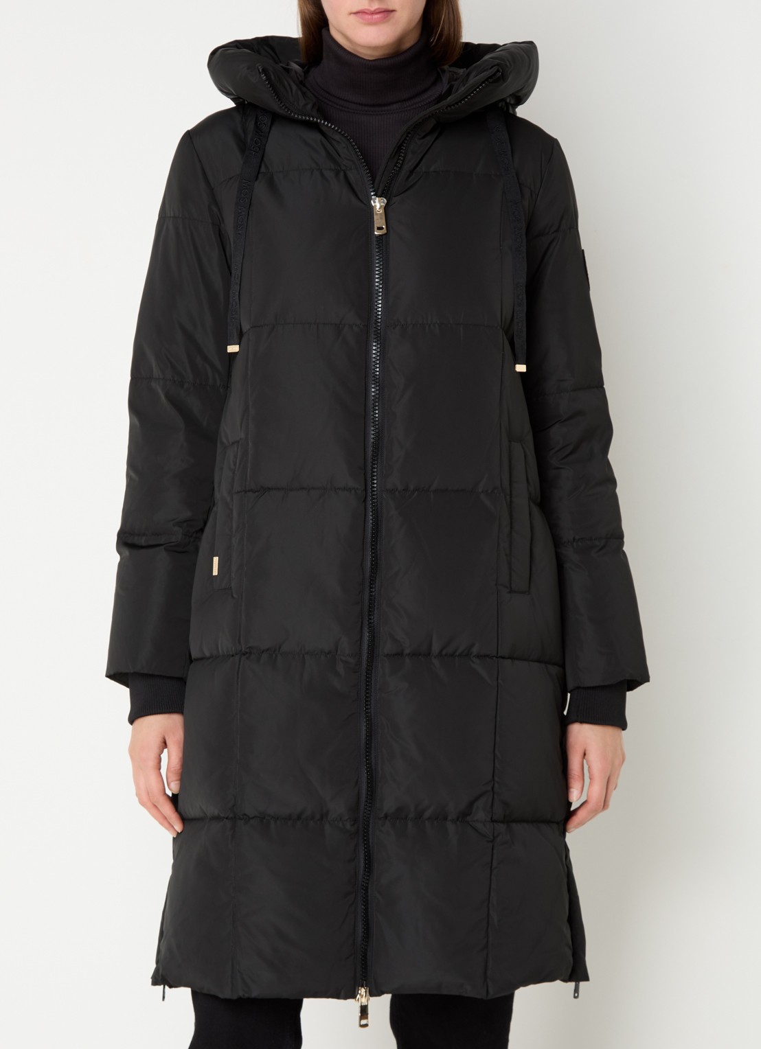 Mos Mosh MMNova longline puffer jas met steekzakken - detail diepzwart