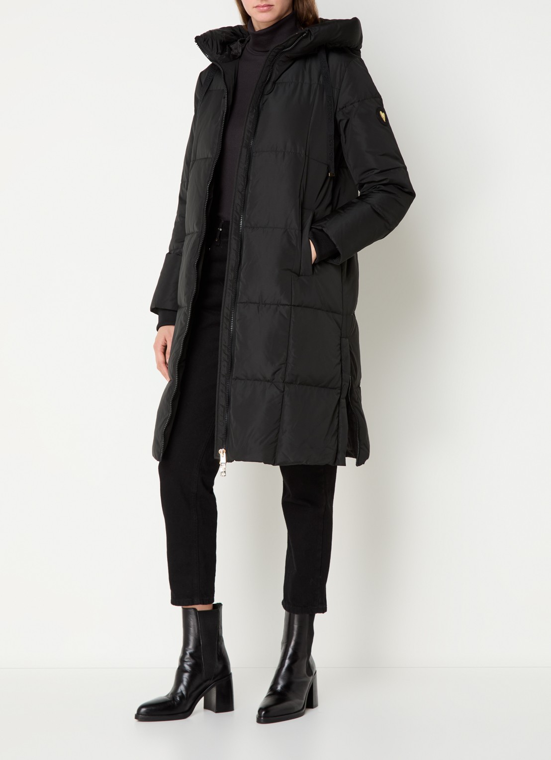 Mos Mosh MMNova longline puffer jas met steekzakken - voorkant 3 diepzwart