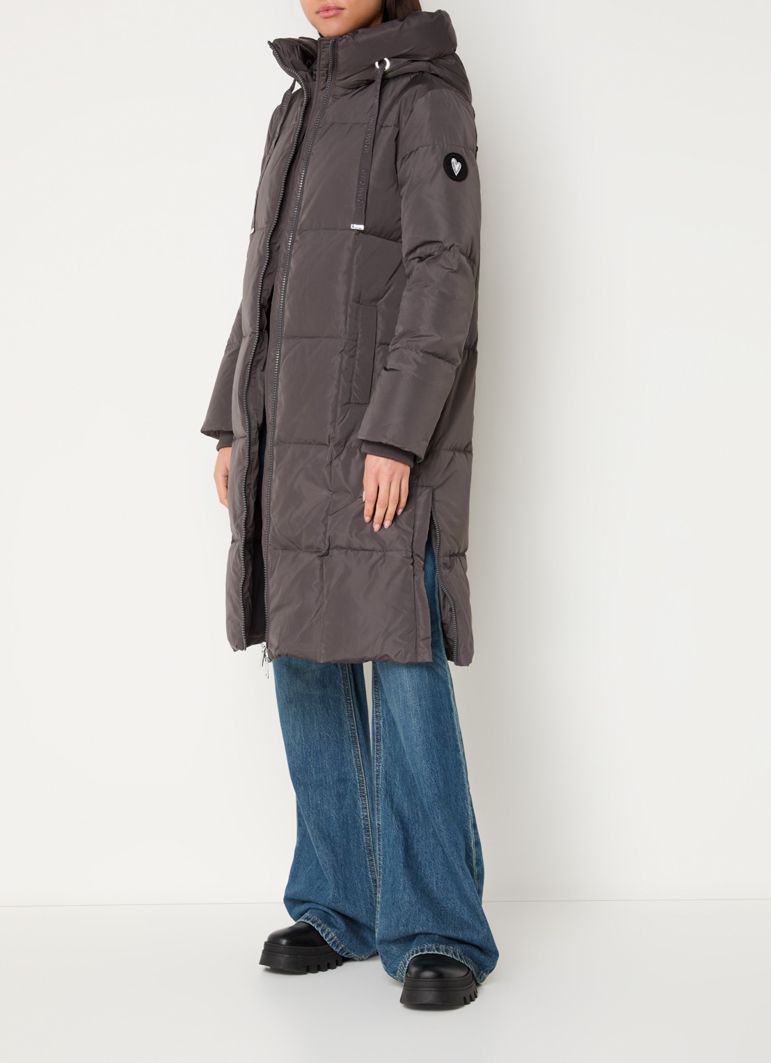 Mos Mosh MMNova longline puffer jas met steekzakken - voorkant 3 antraciet