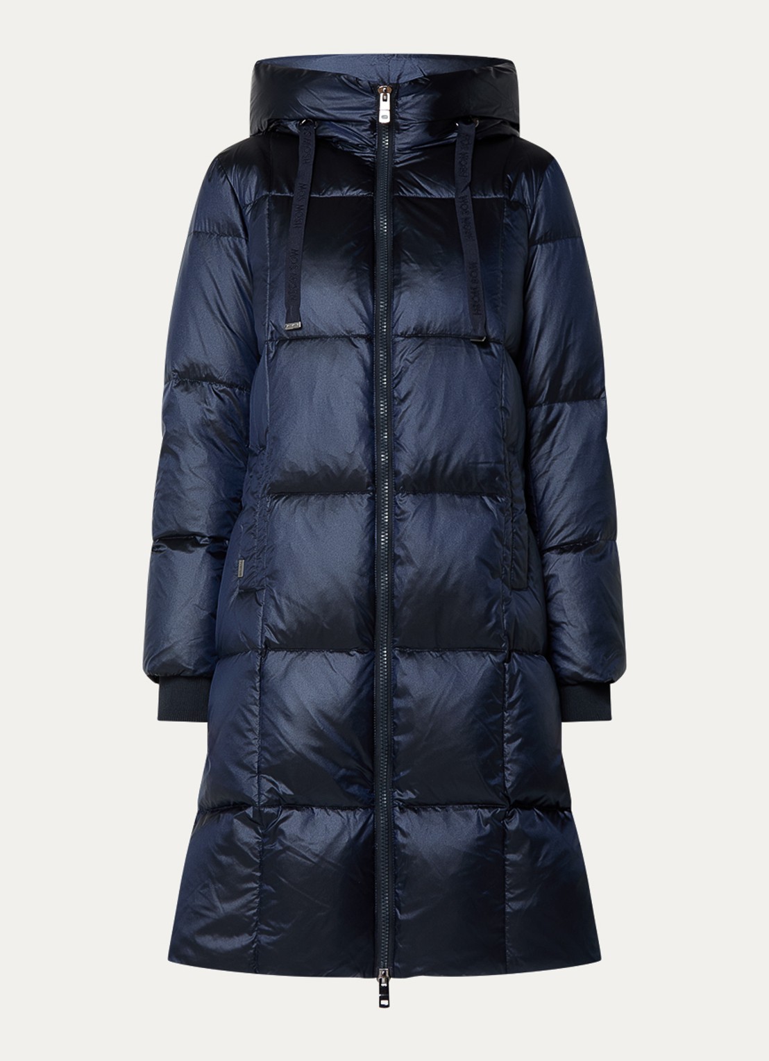 Mos Mosh MMNova longline puffer jas met steekzakken - voorkant donkerblauw