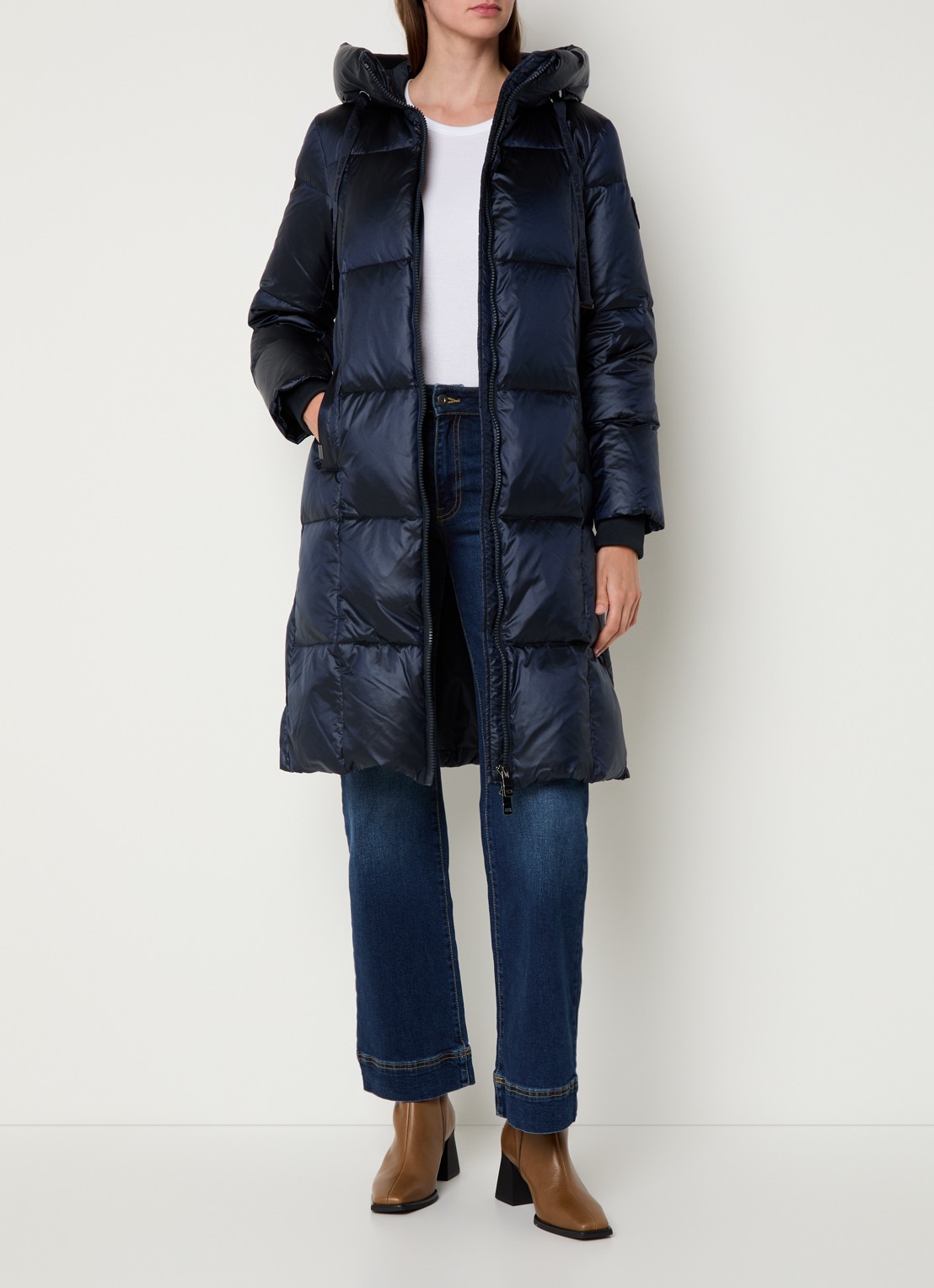 Mos Mosh MMNova longline puffer jas met steekzakken - voorkant 2 donkerblauw
