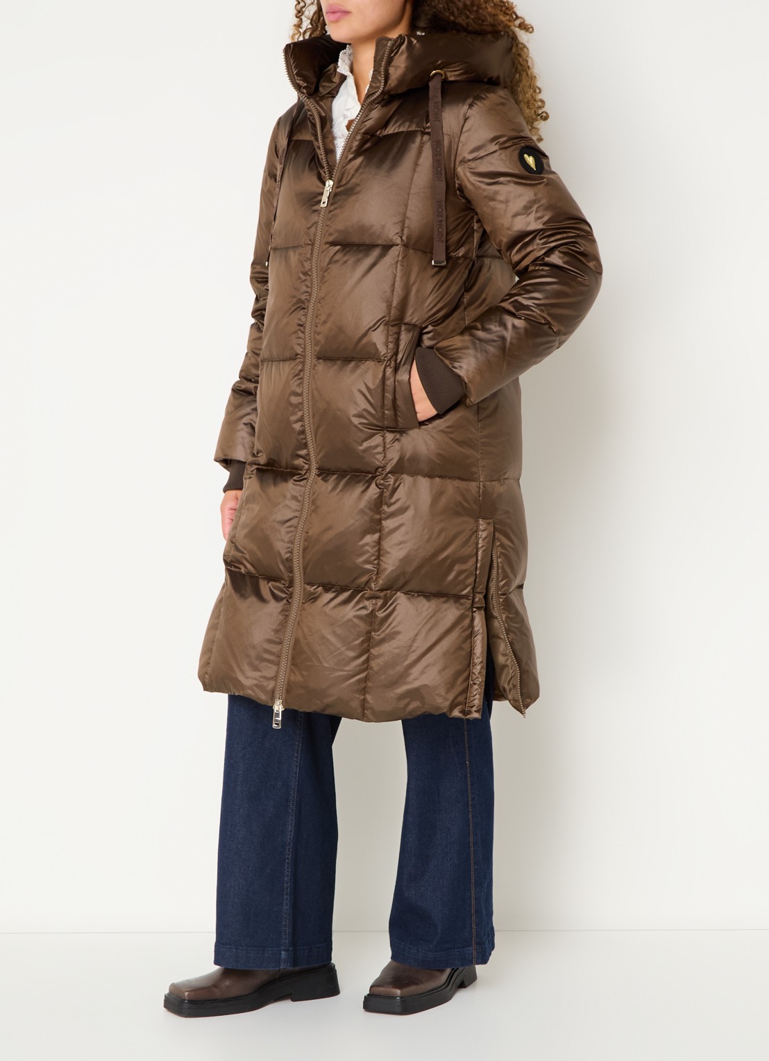 Mos Mosh MMNova longline puffer jas met steekzakken - detail 4 bruin