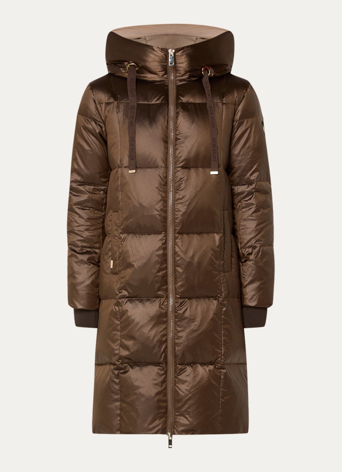 Mos Mosh MMNova longline puffer jas met steekzakken - voorkant bruin