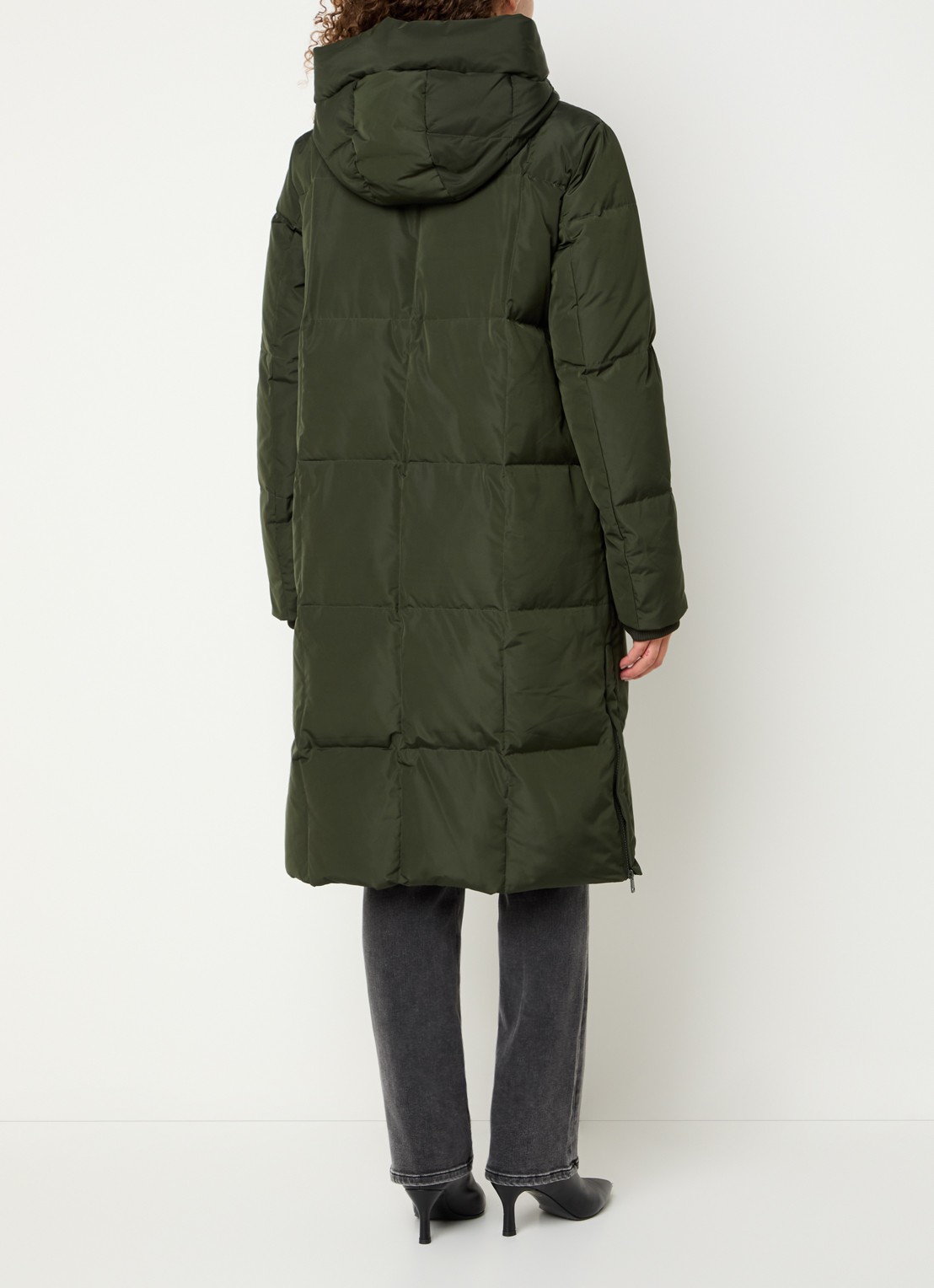Mos Mosh MMNova longline puffer jas met steekzakken - achterkant legergroen