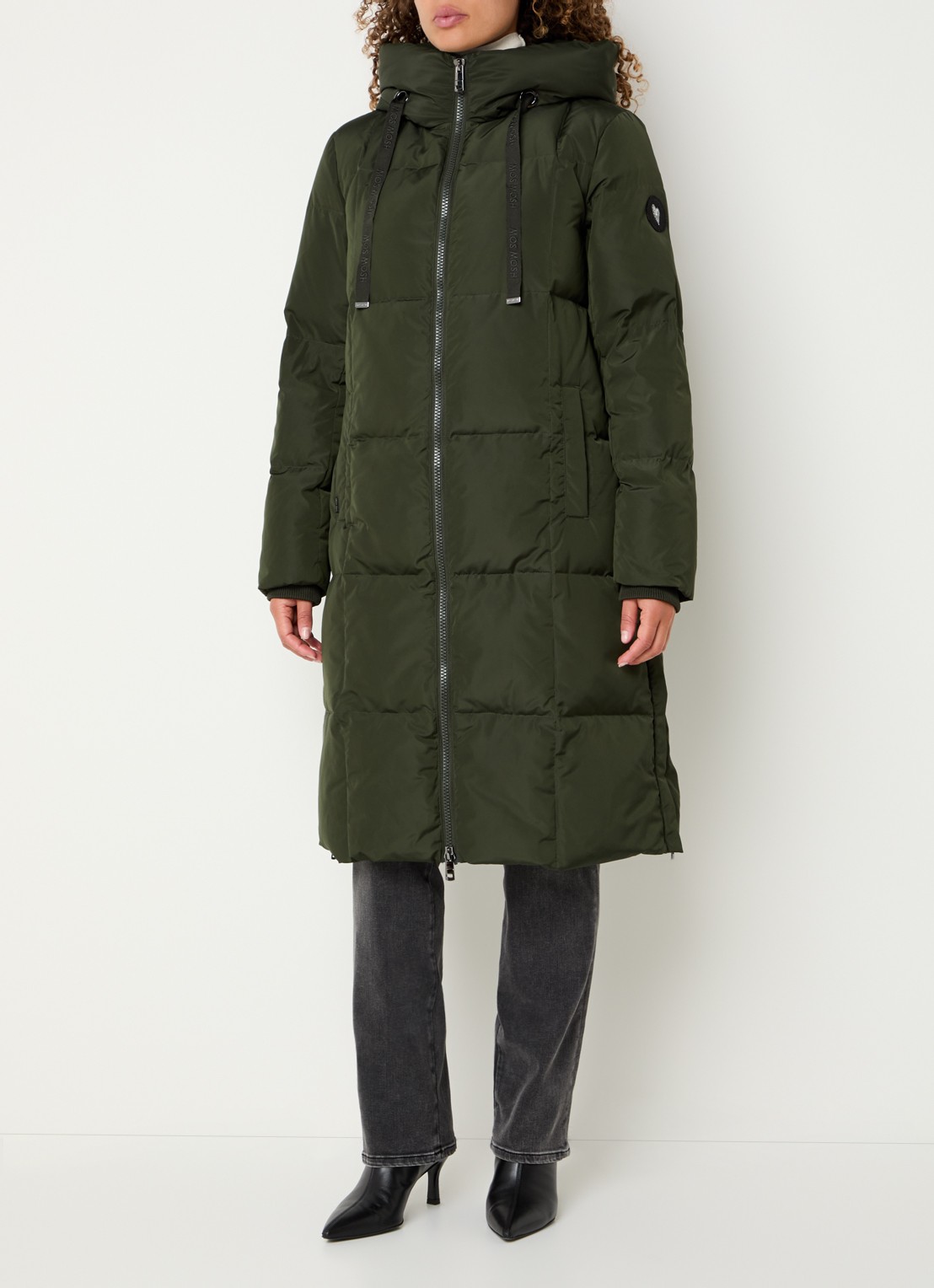 Mos Mosh MMNova longline puffer jas met steekzakken - detail 4 legergroen