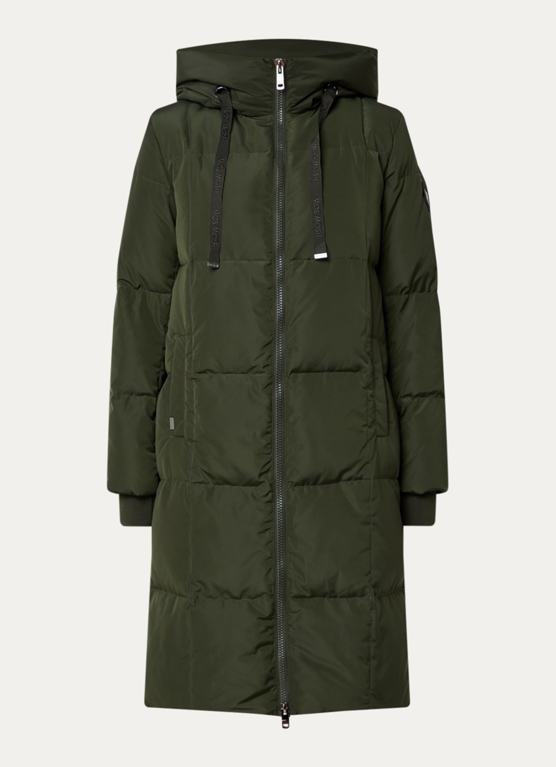 Mos Mosh MMNova longline puffer jas met steekzakken - voorkant 2 legergroen