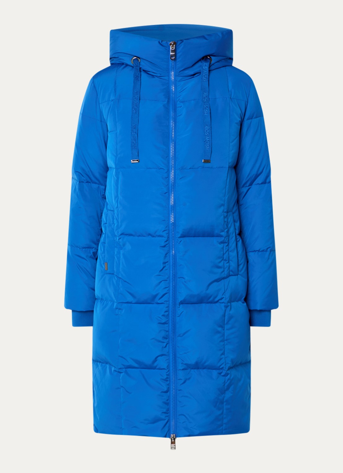 Mos Mosh MMNova longline puffer jas met steekzakken - voorkant kobaltblauw