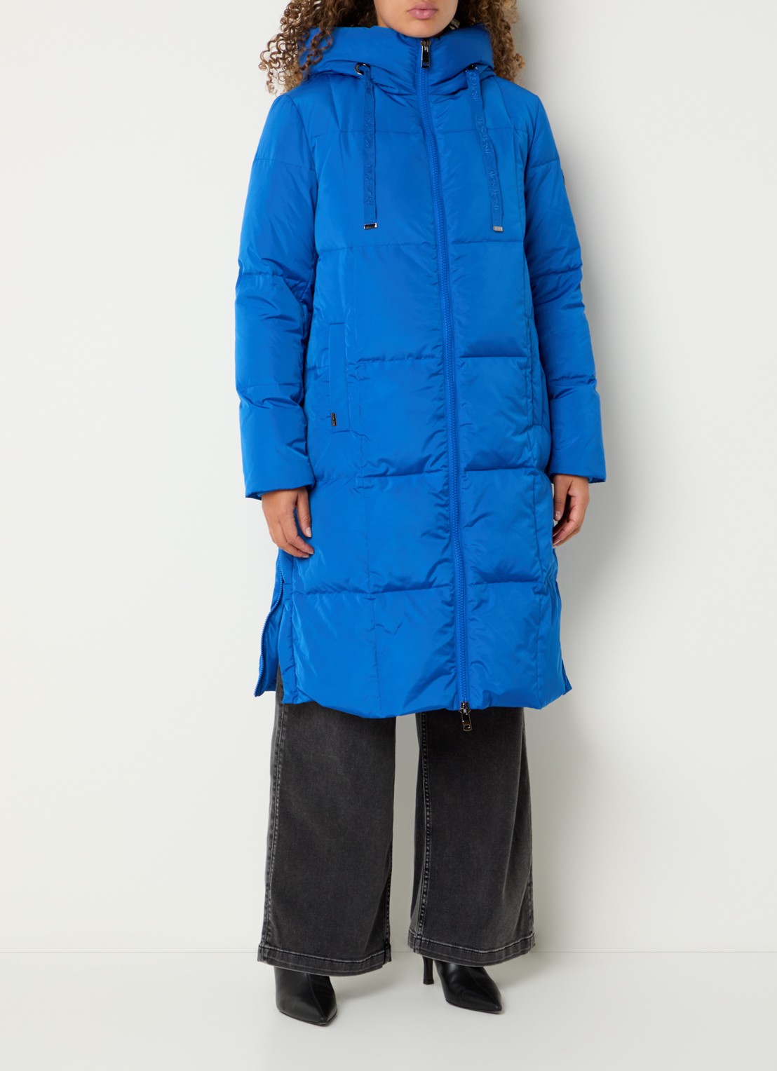 Mos Mosh MMNova longline puffer jas met steekzakken - voorkant 2 kobaltblauw