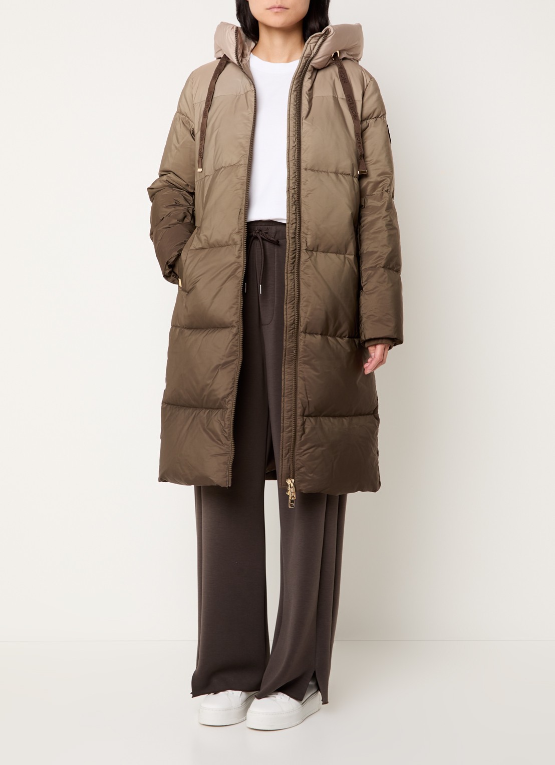 Mos Mosh MMNova puffer jas van donsvulling met capuchon en dip-dye dessin - voorkant 4 beige