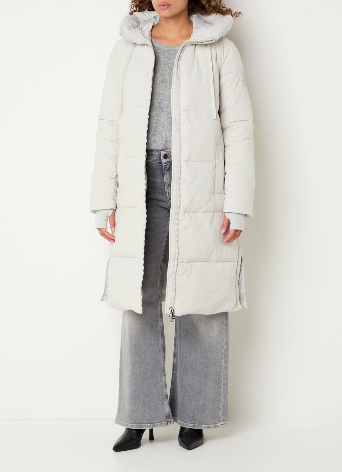 Mos Mosh MMNova Terma puffer jas met capuchon - voorkant 4 lichtgrijs