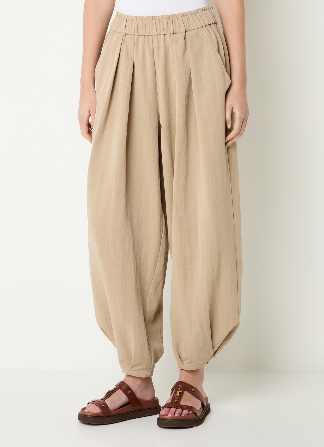 Mos Mosh MMNuello mid waist balloon fit broek met steekzakken - detail 4 zand