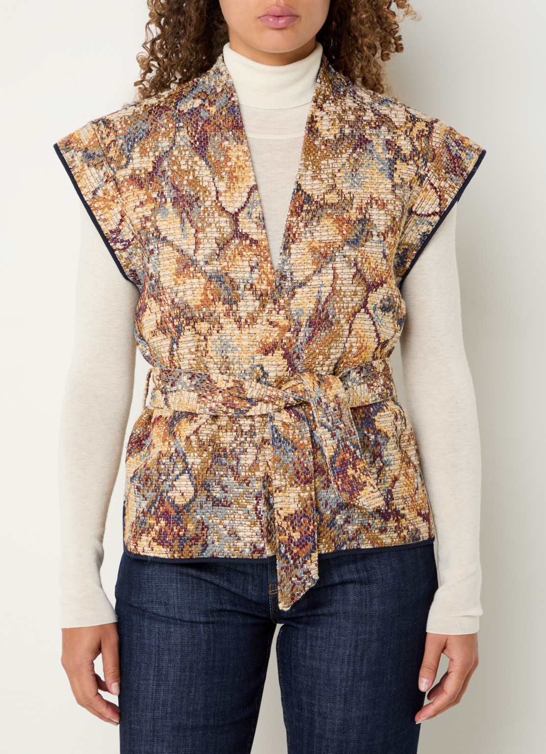 Mos Mosh MMOz gilet met strikceintuur - detail 4 beige