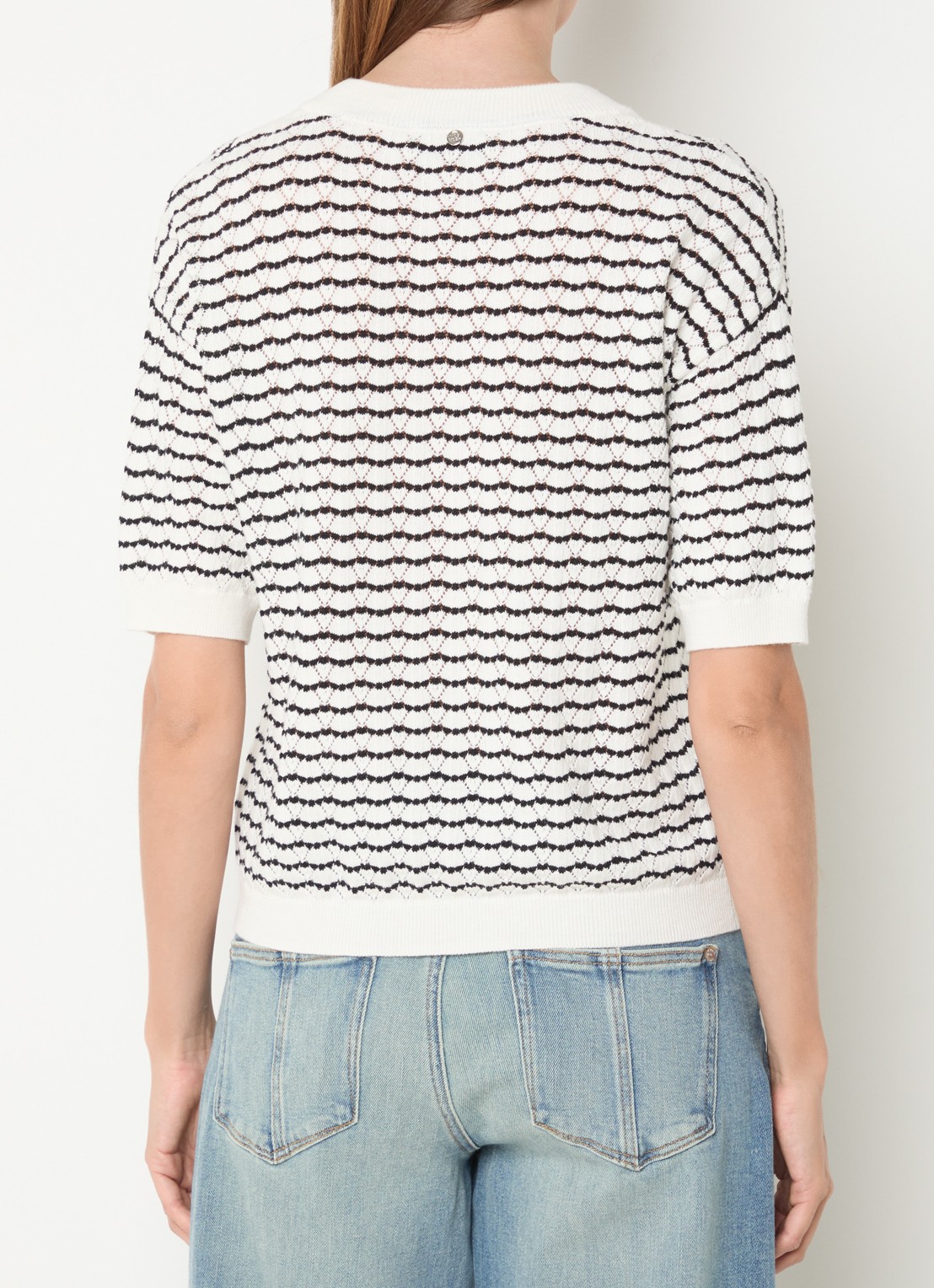 Mos Mosh MMPin Stripe fijngebreide top met ingebreid patroon - achterkant 3 gebroken wit