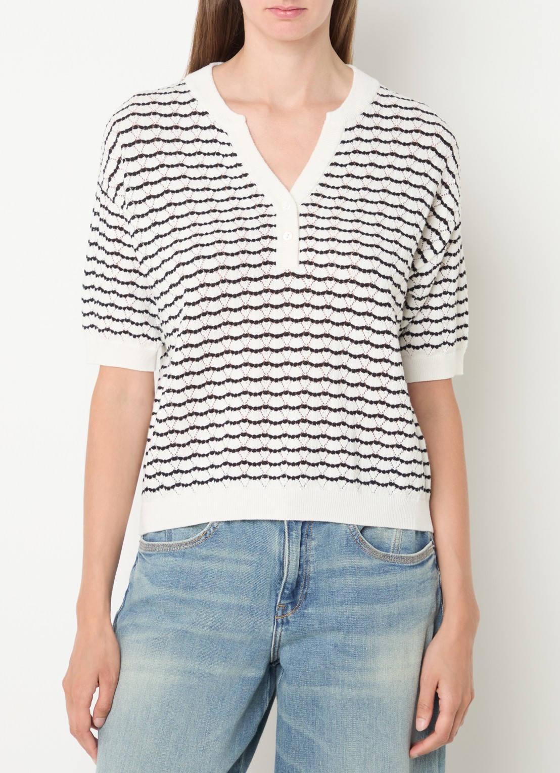 Mos Mosh MMPin Stripe fijngebreide top met ingebreid patroon - detail 4 gebroken wit