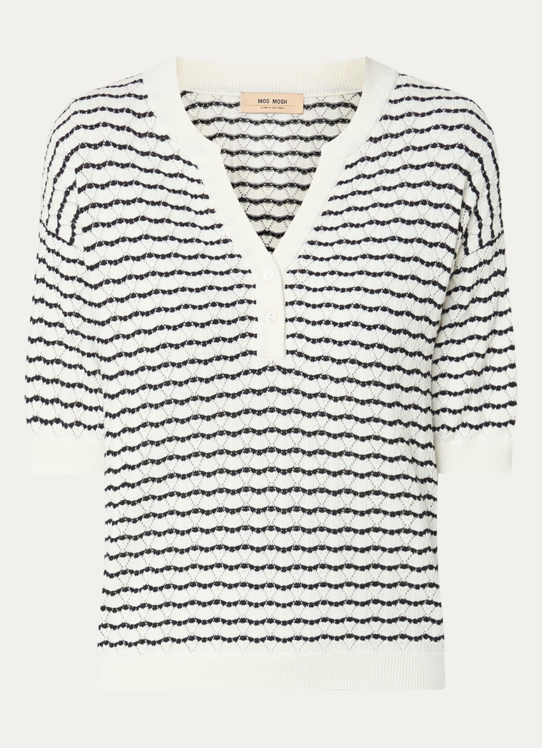 Mos Mosh MMPin Stripe fijngebreide top met ingebreid patroon - voorkant gebroken wit