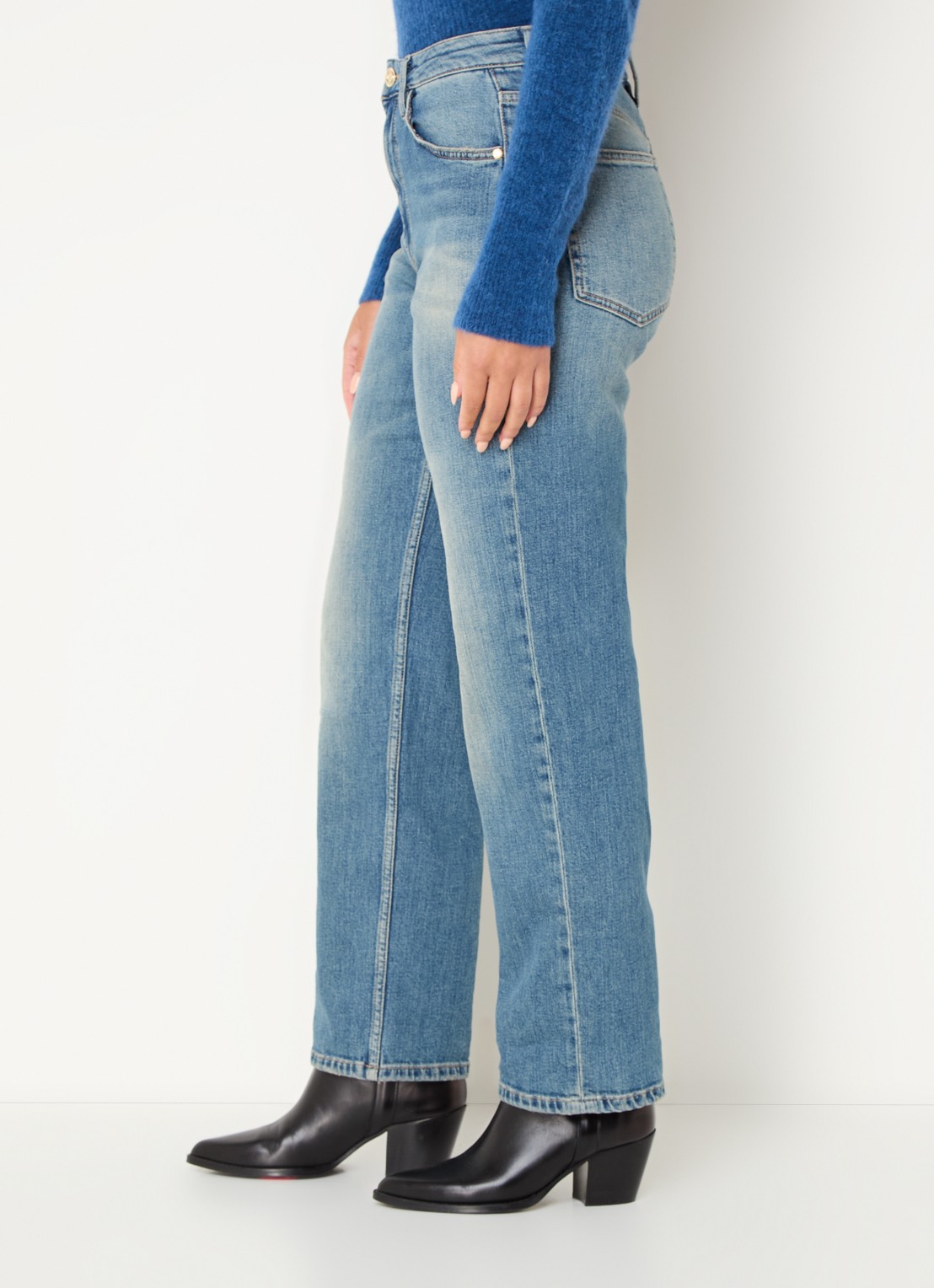 Mos Mosh MMRachel Galleon high waist tapered fit jeans met medium wassing - detail 2 indigo