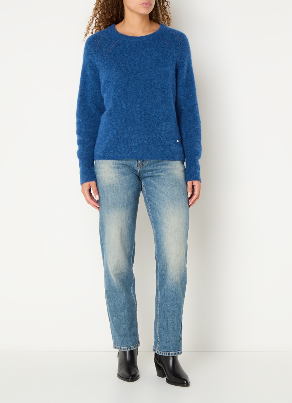 Mos Mosh MMRachel Galleon high waist tapered fit jeans met medium wassing - voorkant 4 indigo