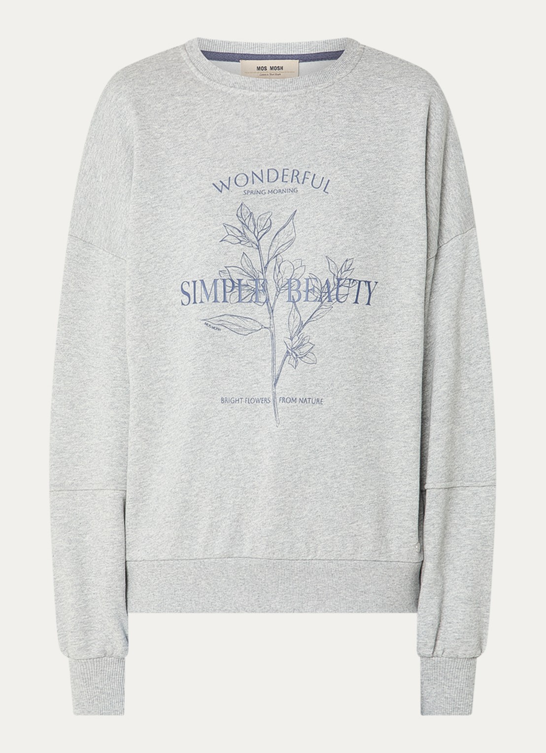 Mos Mosh MMRafia sweater met logoprint - voorkant 2 lichtgrijs