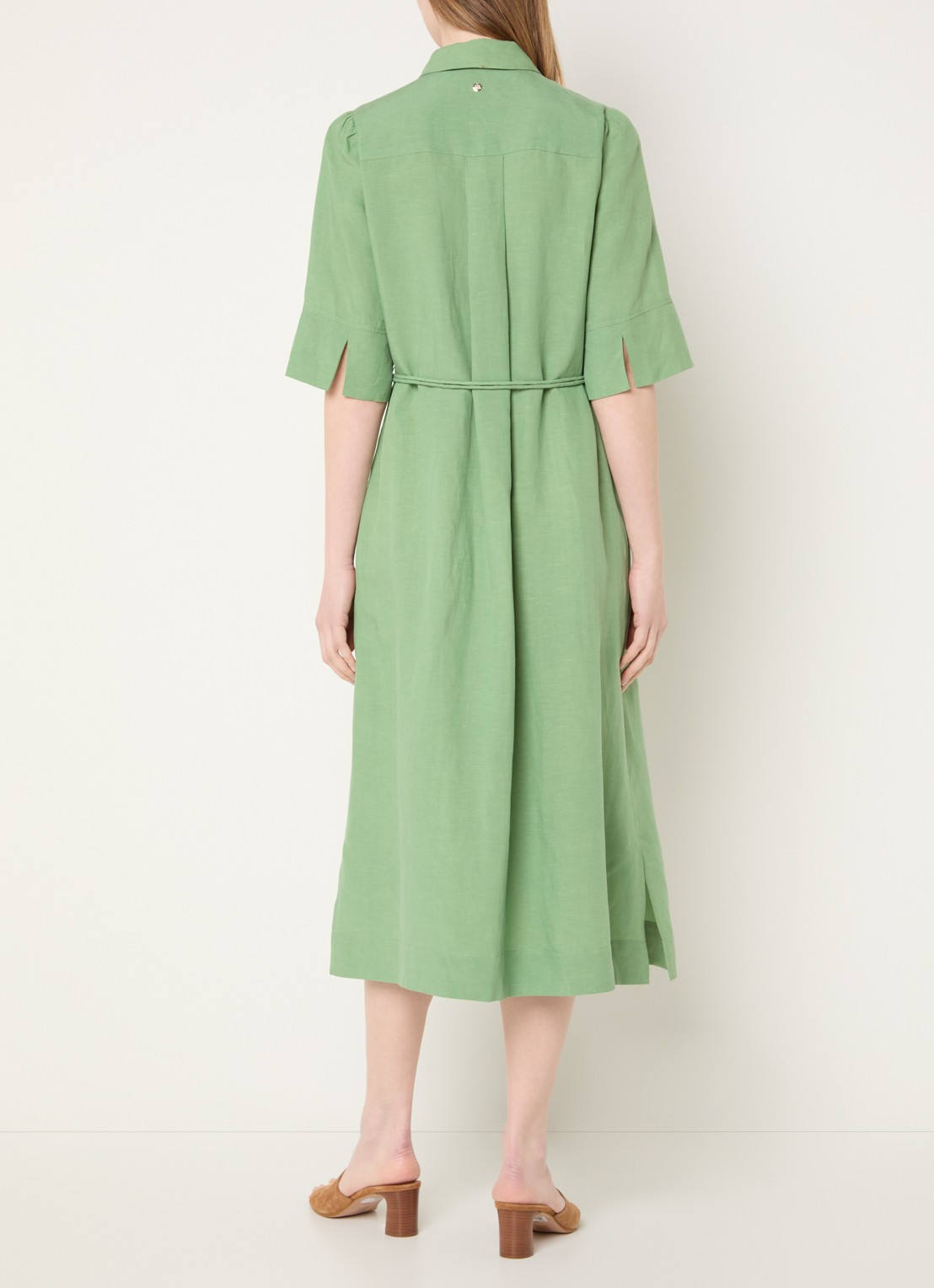 Mos Mosh MMRayas Alexis midi blousejurk in linnenblend - achterkant groen