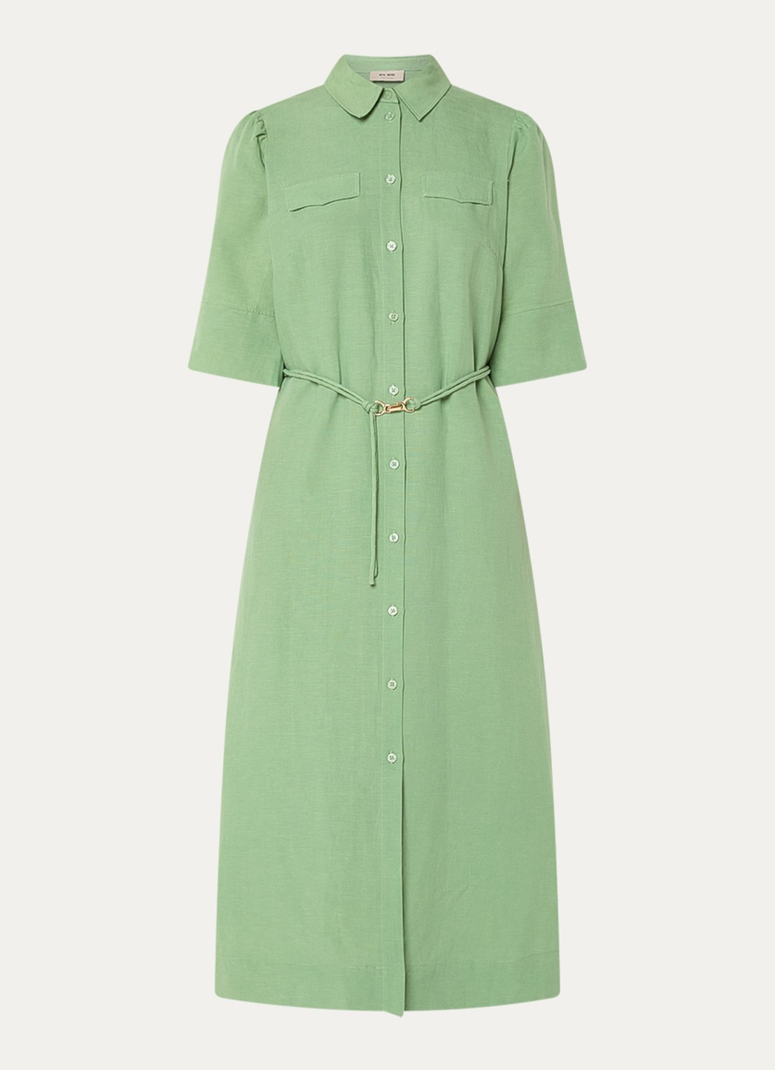 Mos Mosh MMRayas Alexis midi blousejurk in linnenblend - voorkant 3 groen