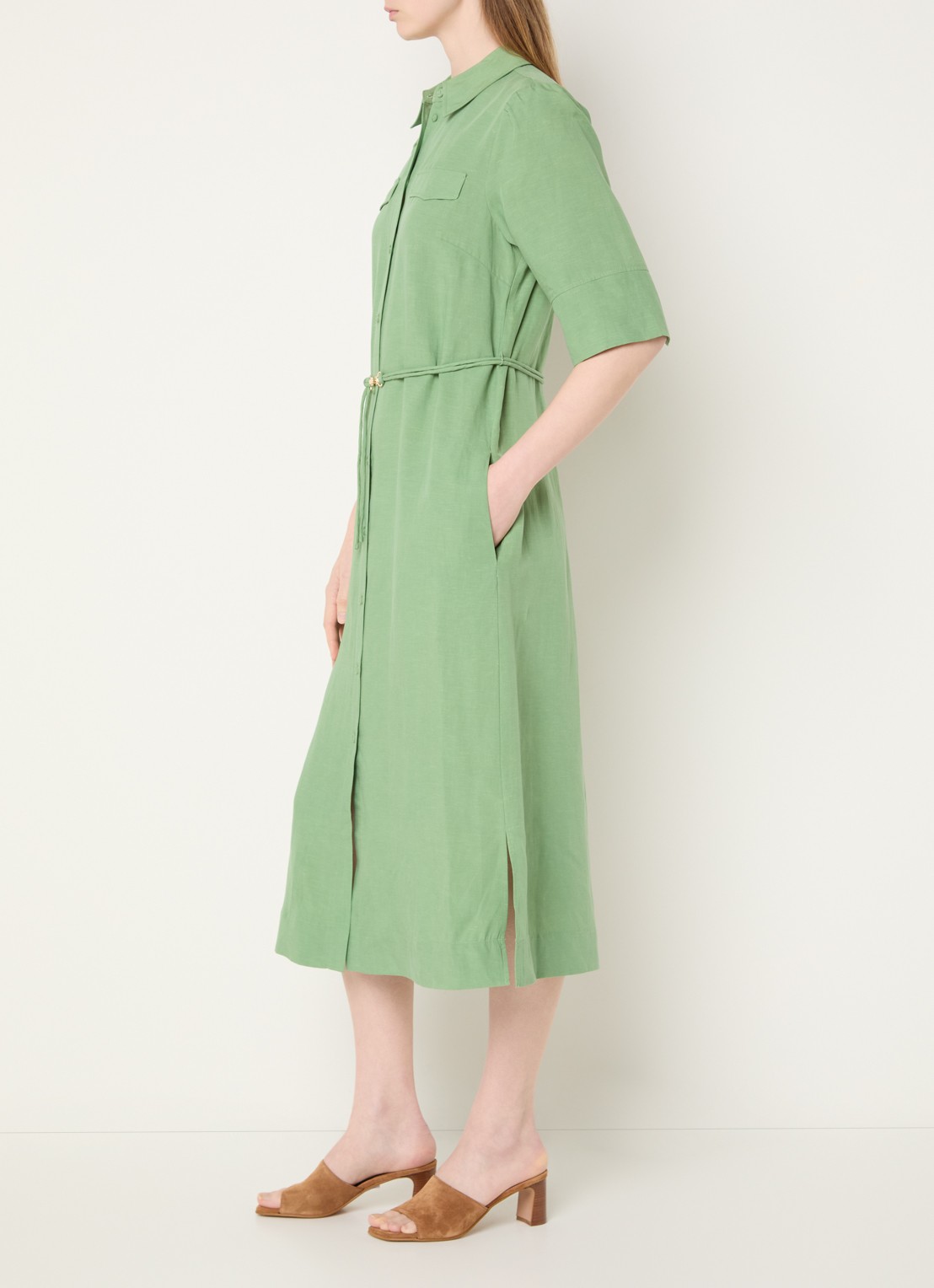 Mos Mosh MMRayas Alexis midi blousejurk in linnenblend - voorkant 4 groen