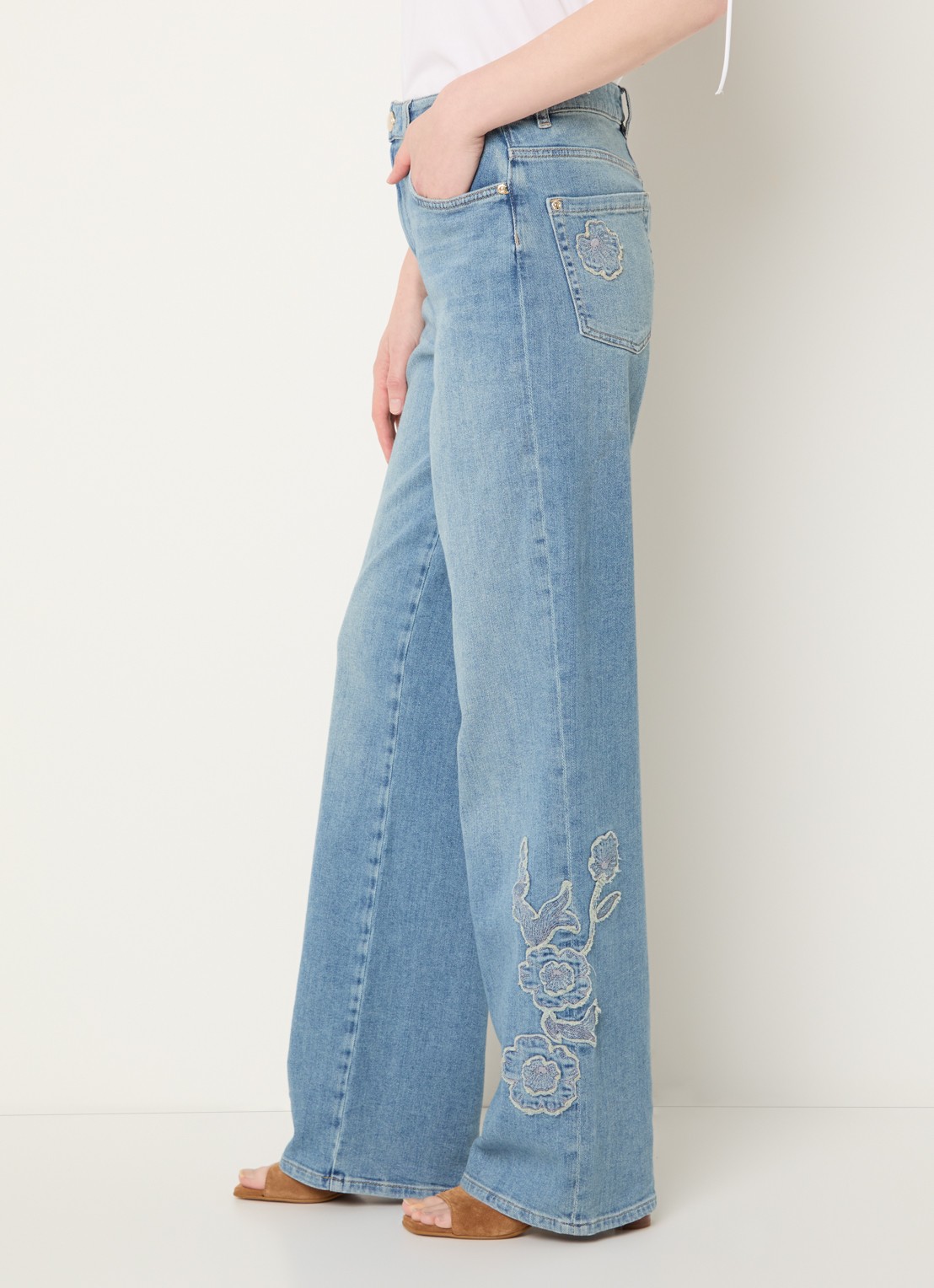 Mos Mosh MMRelee high waist straight leg jeans met bloemborduring - detail 5 indigo