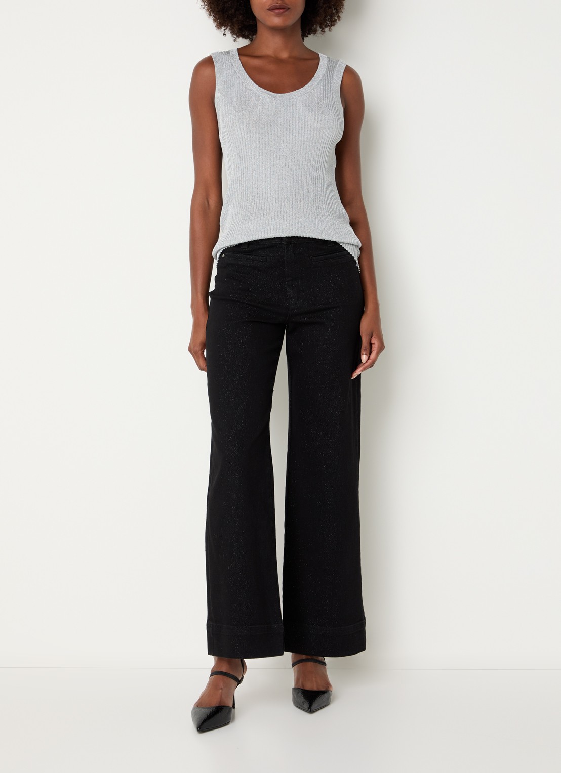 Mos Mosh MMRelena tanktop met lurex - voorkant 2 zilver