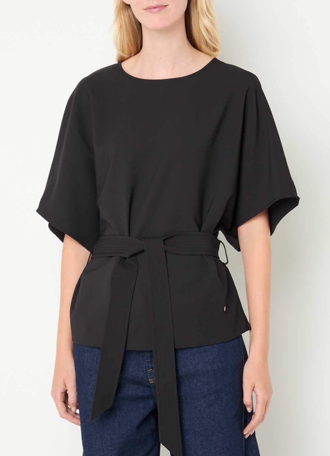 Mos Mosh MMRikala Miley top met strikceintuur - detail zwart