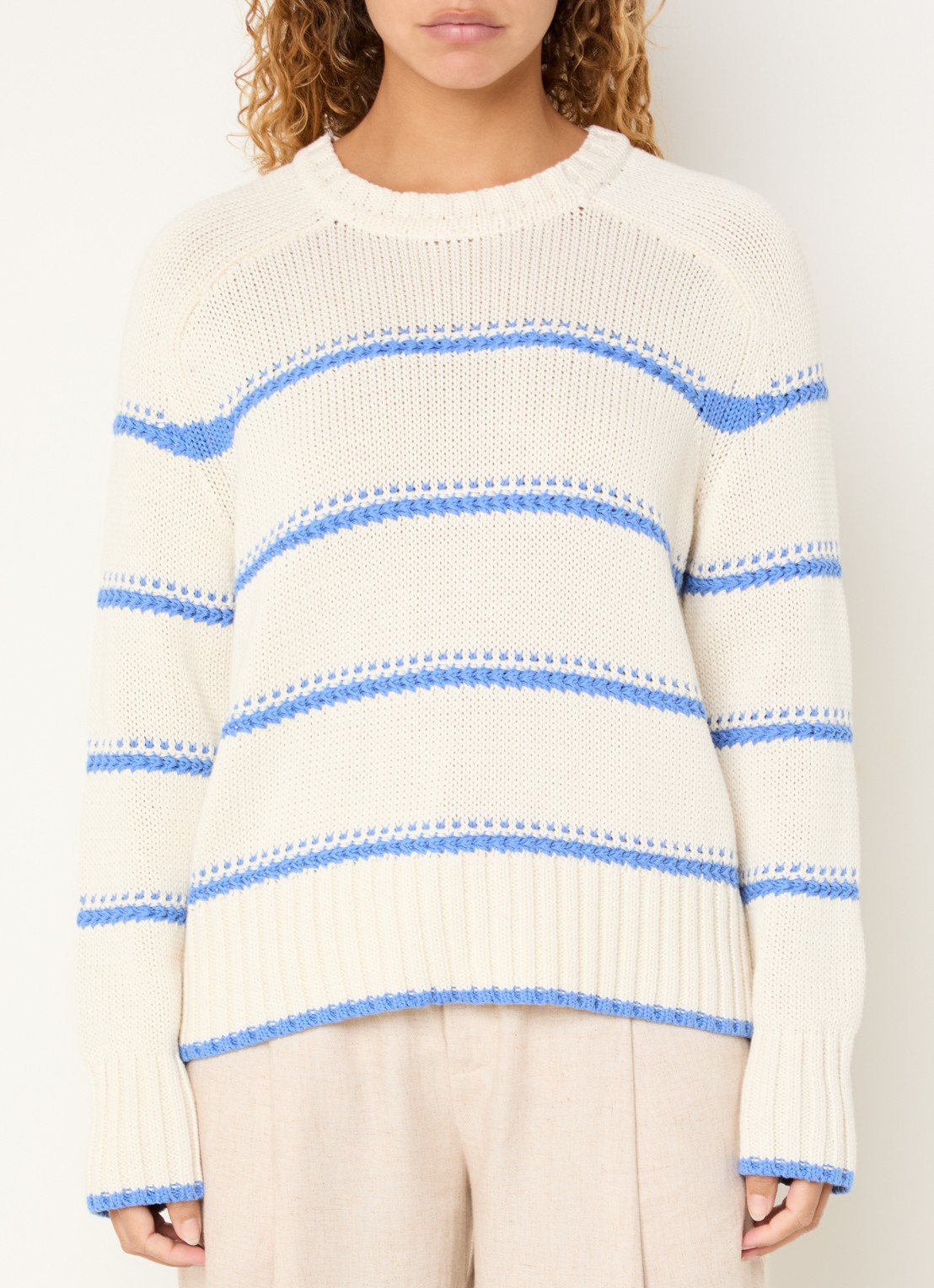 Mos Mosh MMRola grofgebreide trui met streepprint - detail beige