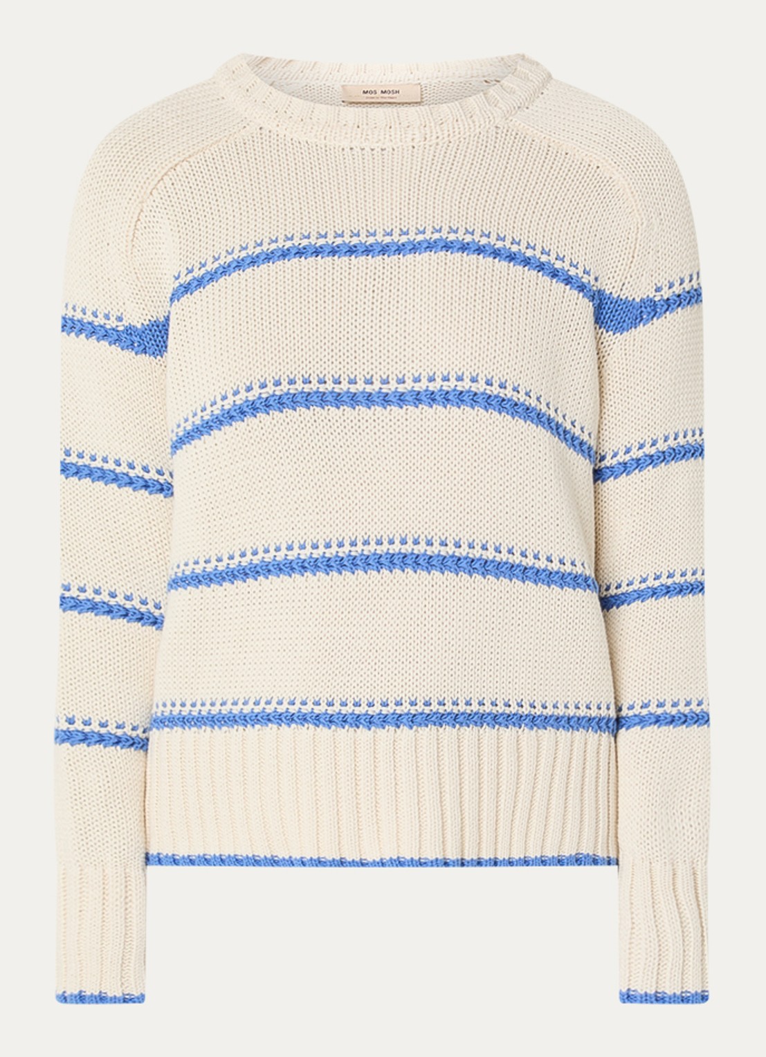 Mos Mosh MMRola grofgebreide trui met streepprint - voorkant 2 beige