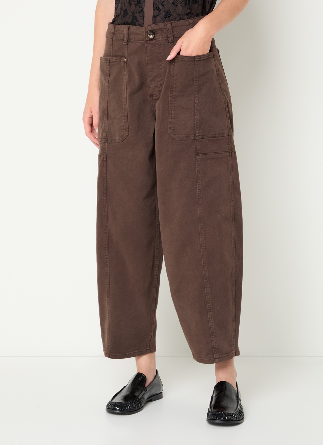 Mos Mosh MMRosy Via high waist cropped balloon fit jeans met gekleurde wassing - detail bruin