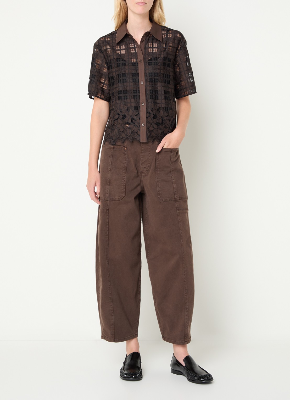 Mos Mosh MMRosy Via high waist cropped balloon fit jeans met gekleurde wassing - voorkant 4 bruin