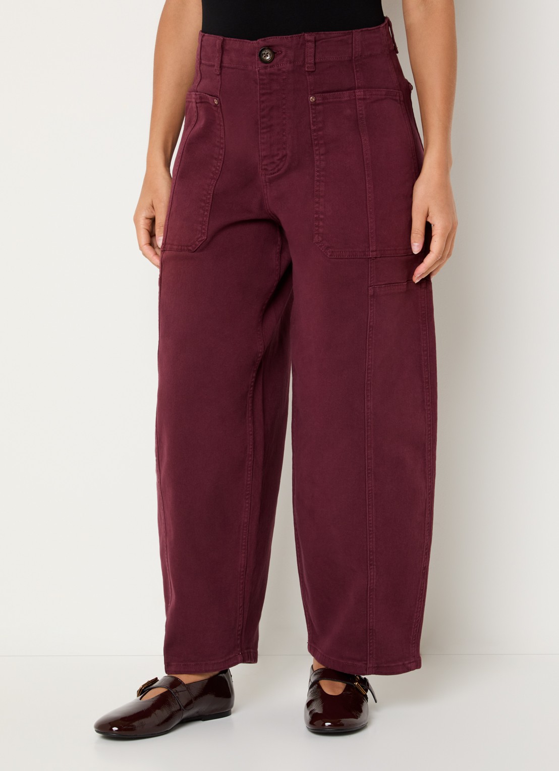Mos Mosh MMRosy Via high waist cropped balloon fit jeans met gekleurde wassing - detail 3 bordeauxrood