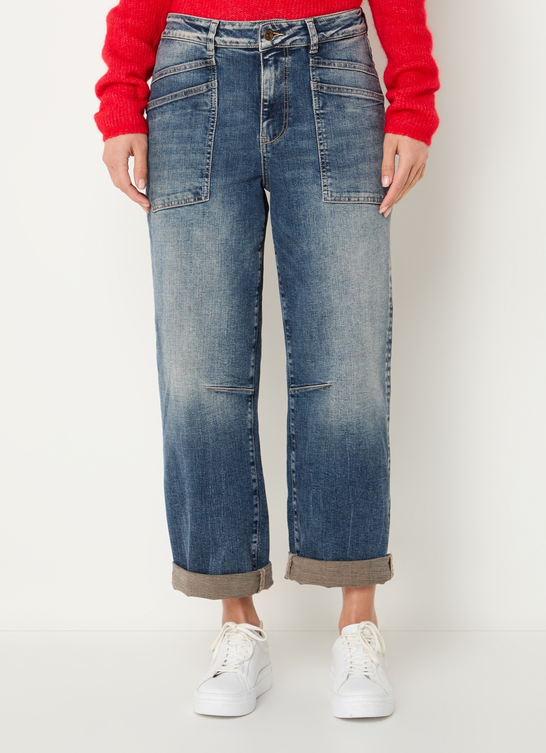 Mos Mosh MMSagai mid waist cropped boyfriend jeans met medium wassing - detail indigo