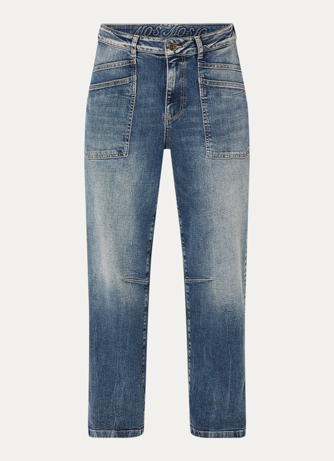 Mos Mosh MMSagai mid waist cropped boyfriend jeans met medium wassing - voorkant 3 indigo