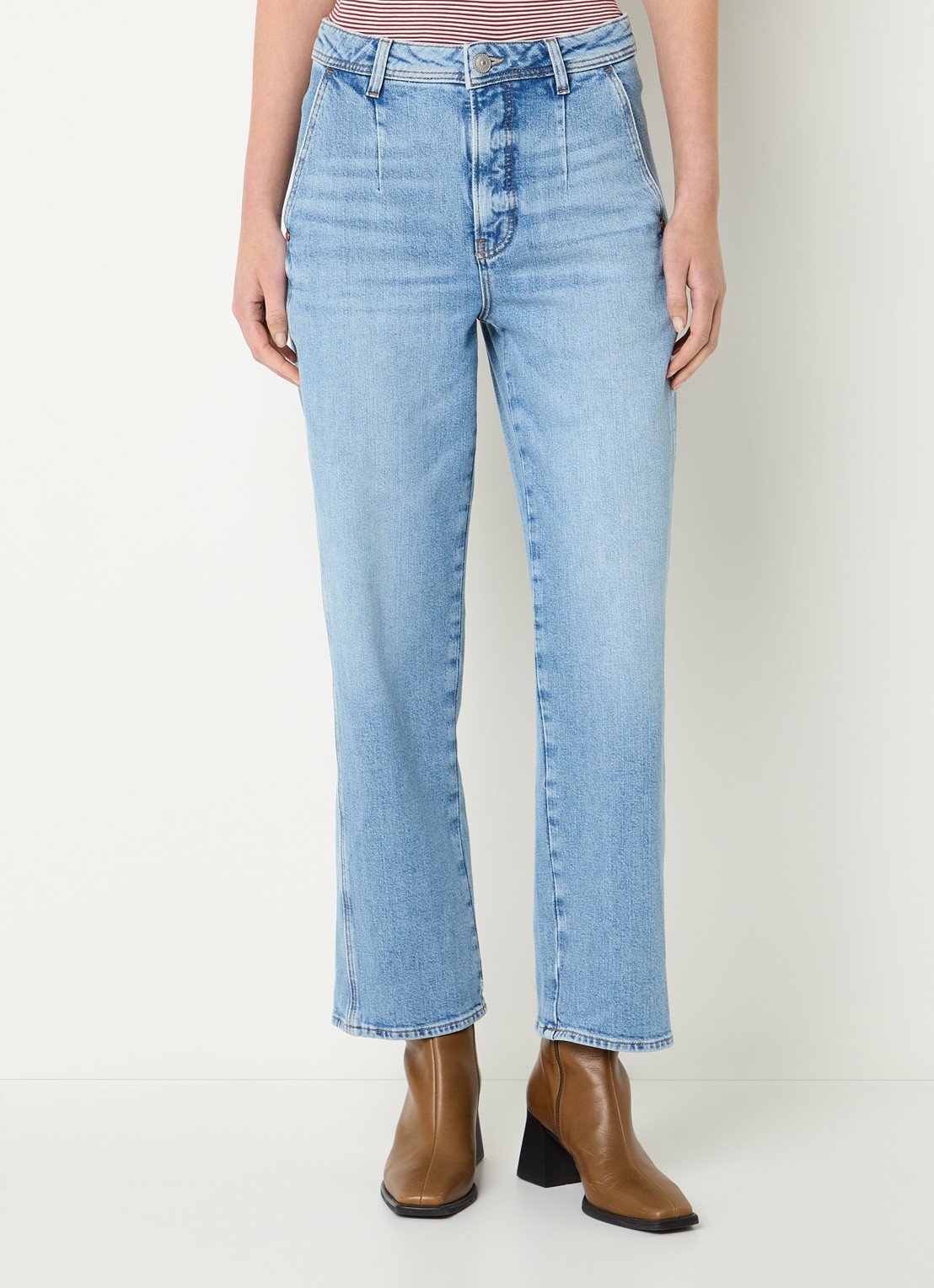 Mos Mosh MMSandie Ray high waist straight leg cropped jeans met lichte wassing - detail 2 indigo