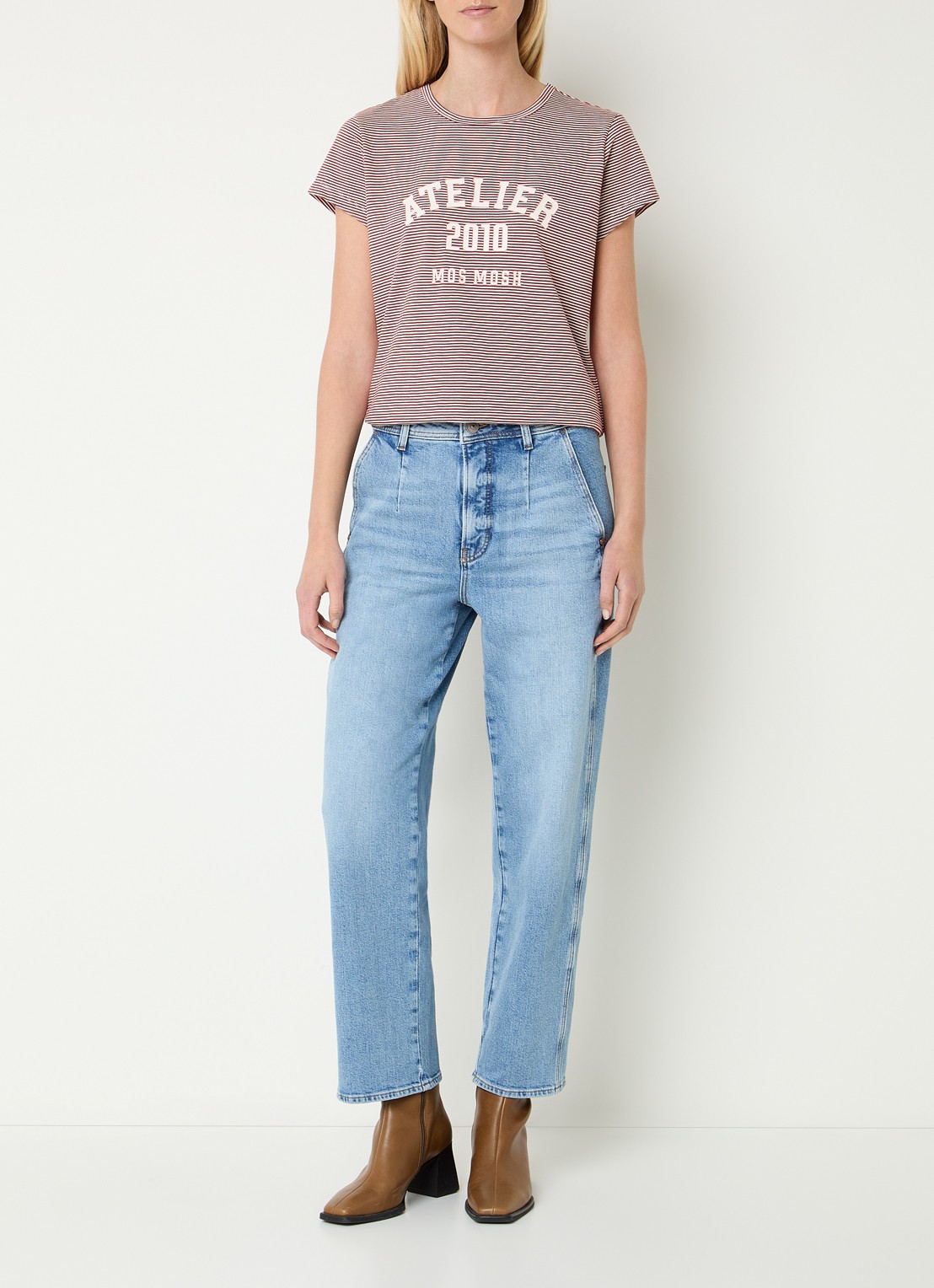 Mos Mosh MMSandie Ray high waist straight leg cropped jeans met lichte wassing - voorkant 4 indigo
