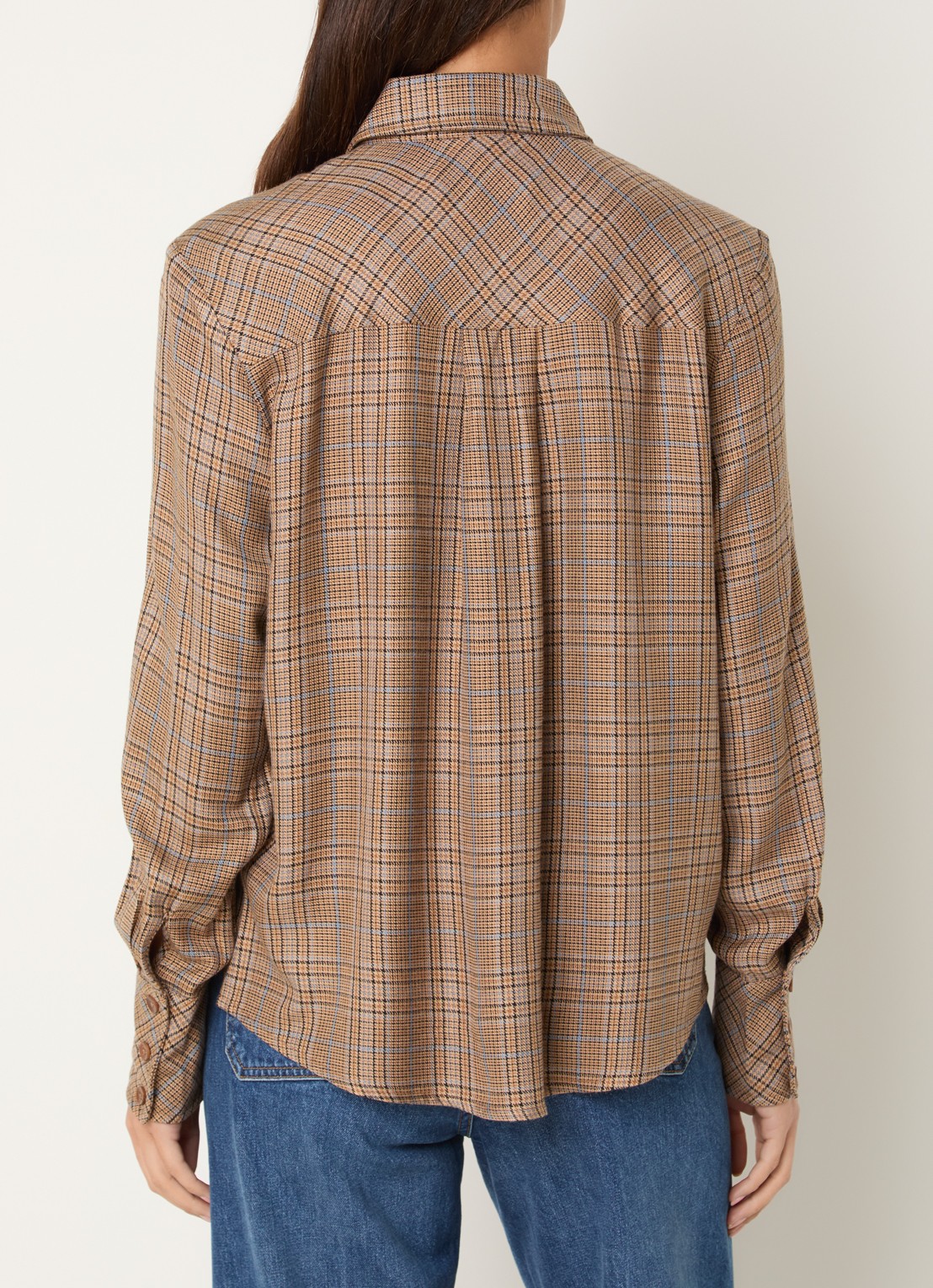 Mos Mosh MMSanni Kalif blouse in wolblend met ruitdessin - achterkant 4 beige