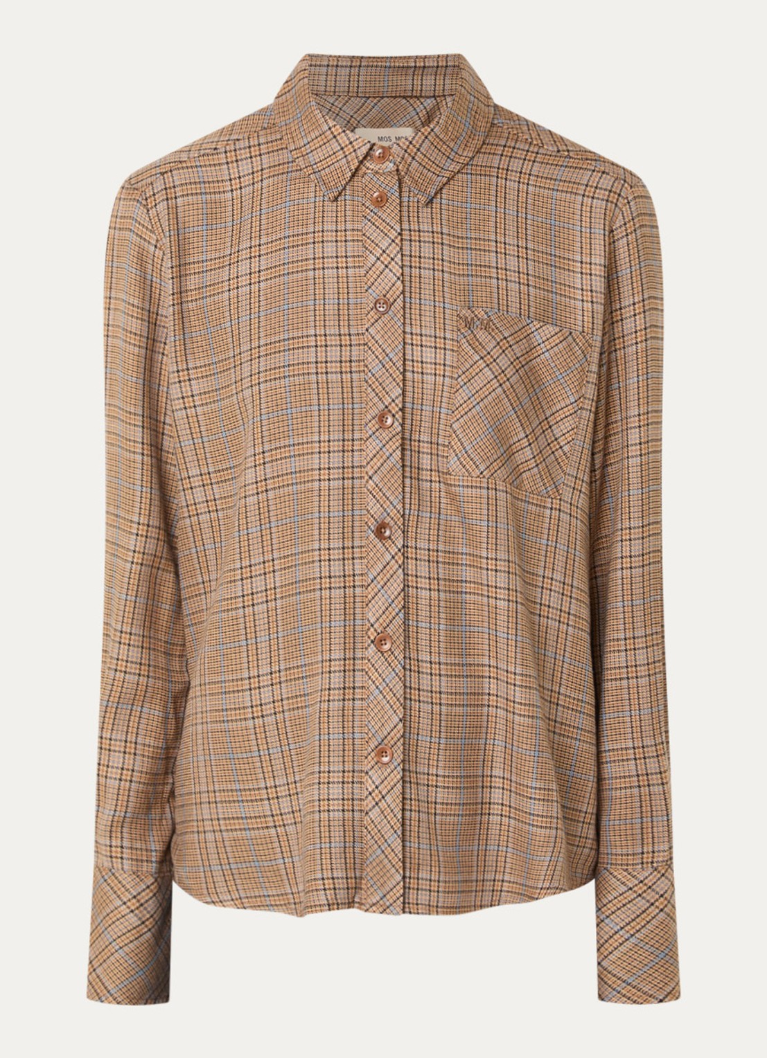 Mos Mosh MMSanni Kalif blouse in wolblend met ruitdessin - voorkant beige