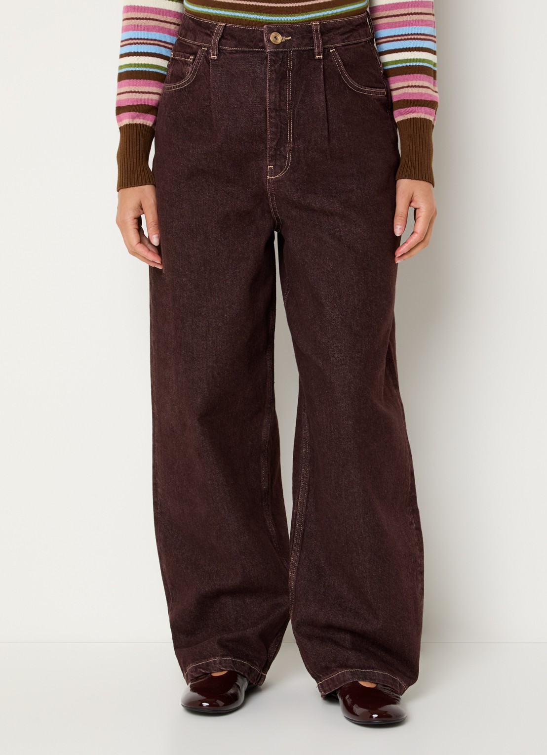 Mos Mosh MMScottie Marble high waist wide leg jeans met gekleurde wassing - detail 4 bordeauxrood