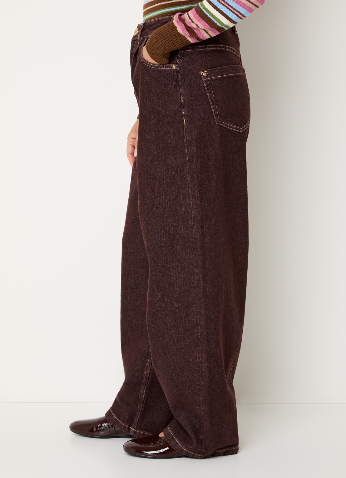 Mos Mosh MMScottie Marble high waist wide leg jeans met gekleurde wassing - detail 5 bordeauxrood