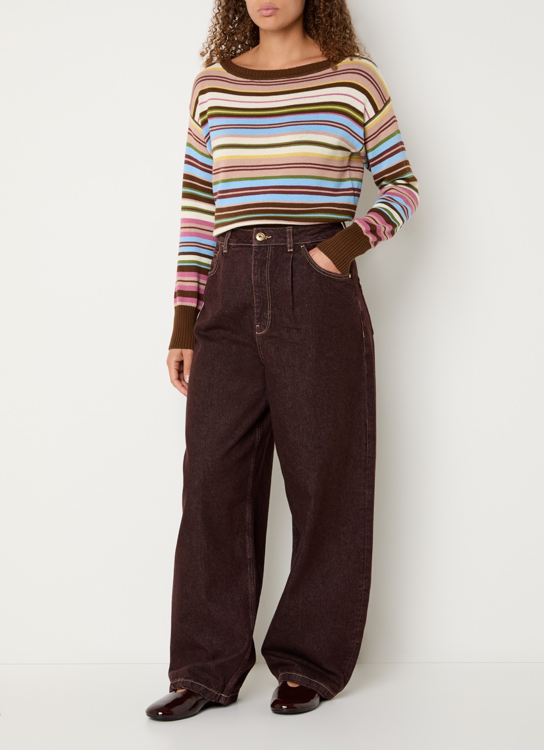 Mos Mosh MMScottie Marble high waist wide leg jeans met gekleurde wassing - voorkant 2 bordeauxrood