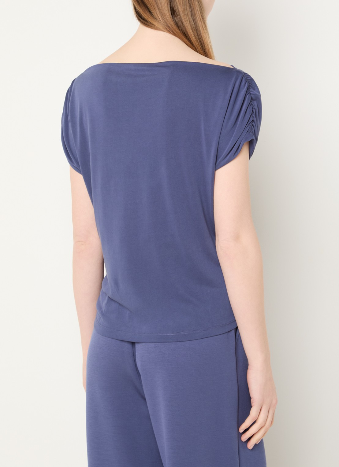 Mos Mosh MMShima top met boothals - achterkant staalblauw