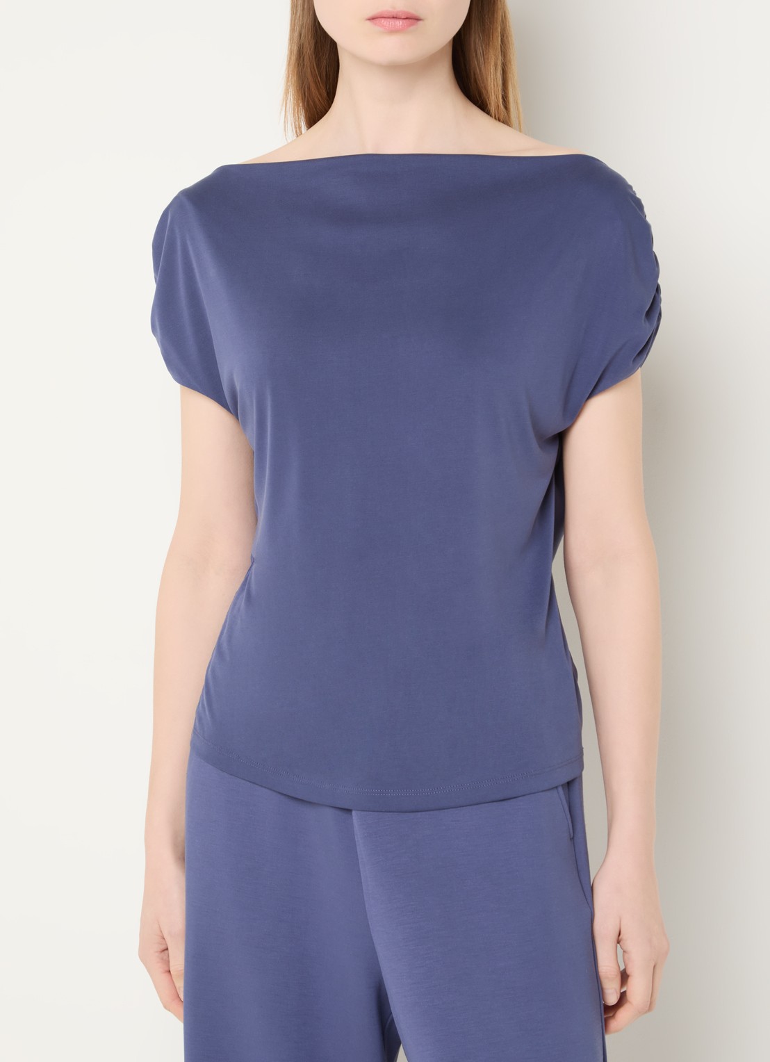 Mos Mosh MMShima top met boothals - detail 4 staalblauw