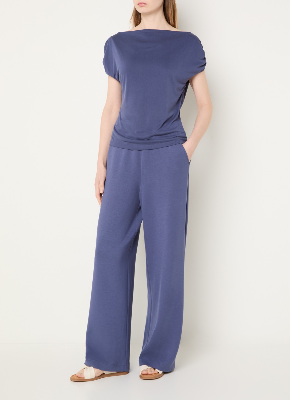 Mos Mosh MMShima top met boothals - voorkant 3 staalblauw