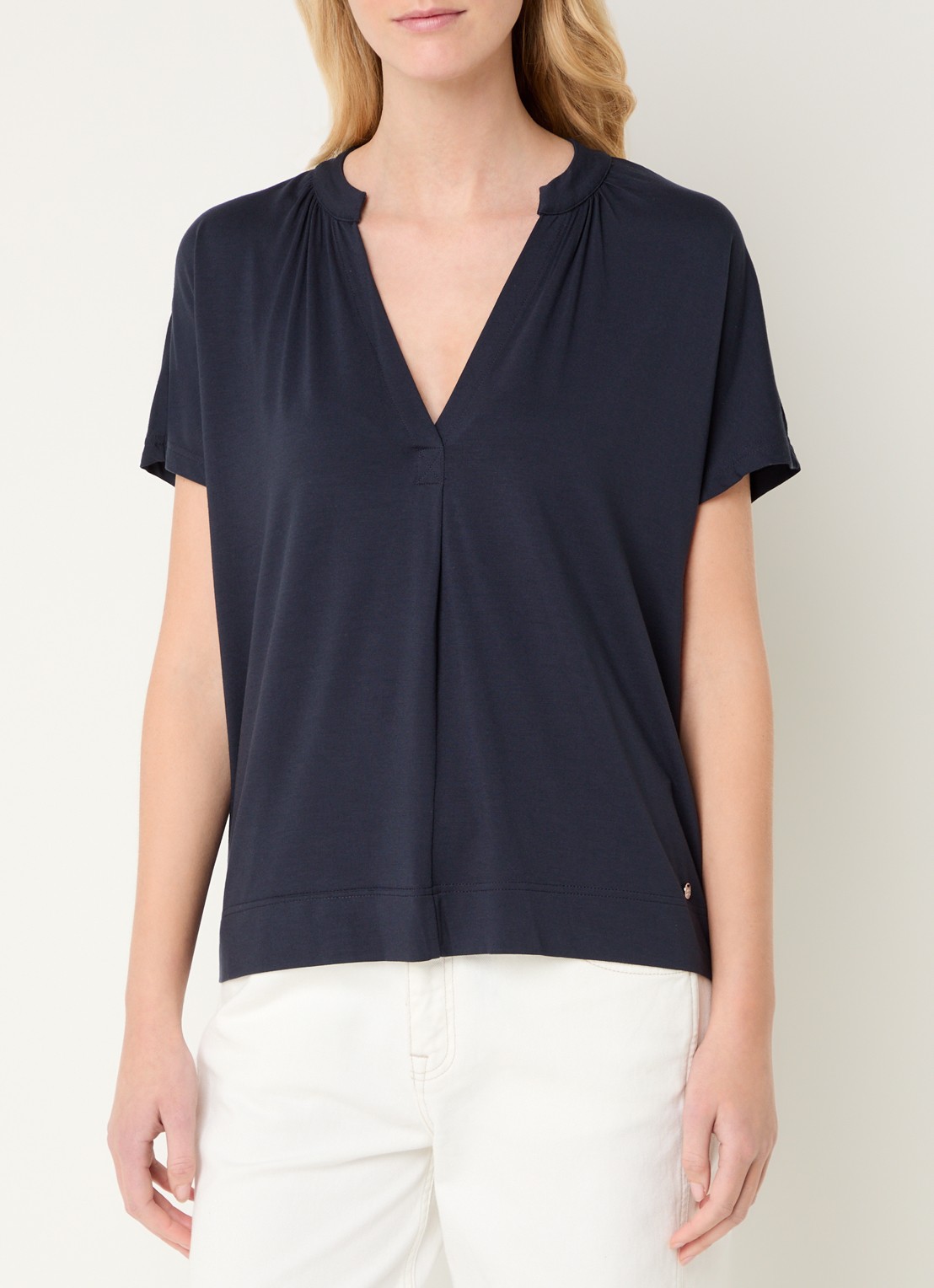 Mos Mosh MMShira T-shirt met V-hals - detail 3 donkerblauw